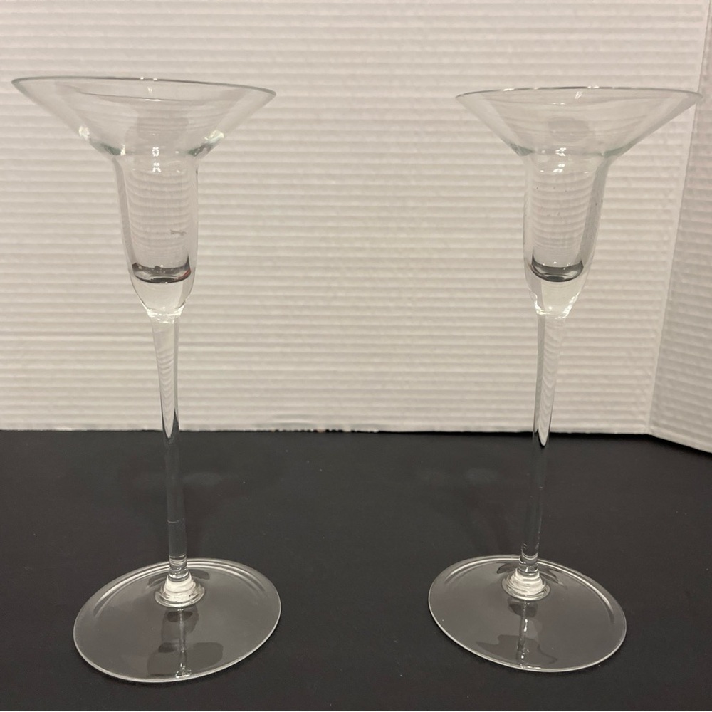 Set of 2 Glass Taper Candle Holders 8 1/4” Tall. So Pretty And Romantic.